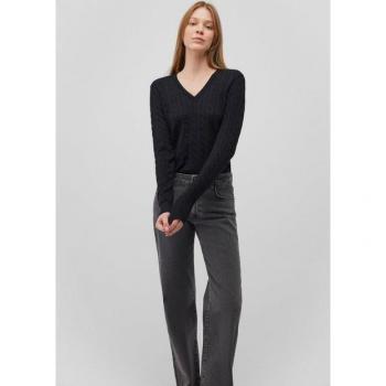 V‑NECK SWEATER Damen Mavi – schwarzer Feinstrickpullover, S