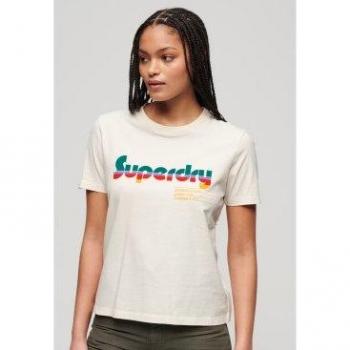 Superdry Camisa de Manga Corta Mujer Casual Algodón Retro Flock Blanco Roto XXS