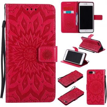 Funda para iPhone 8 Plus con protector de pantalla gratis, Dfly PU cuero alta calidad, diseño flores Datura, hebilla magnética, flip cartera