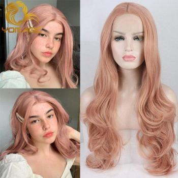 Yomagic Haar Rose Lange Körperwelle Synthetische Perücke, natürlicher Haaransatz, glueless Lace Front, Mittelscheitel