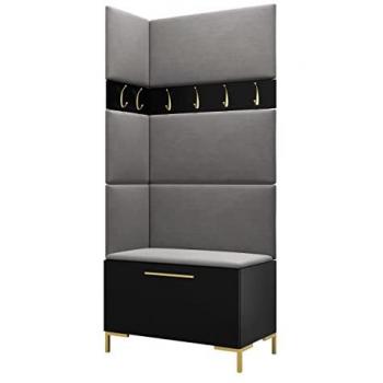 Conjunto de recibidor Hartford F103, negro, 196x84x46cm, aglomerado laminado, tapiz, montaje en pared y suelo