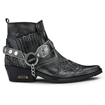 Mens Grey Snakeskin Winklepicker Cowboy Ankle Boots
