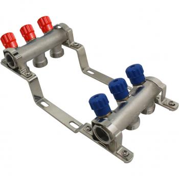2-fach Messing Verteiler met Blauwe Aansluiting voor Verwarming