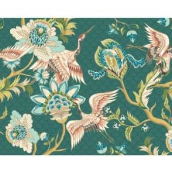 Cranes In Flight Green Wall Mural