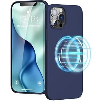 GOODVISH Coque Magnétique Ultra Fine pour iPhone 12/iPhone 12 Pro, Etui Silicone Liquide Protection Complète, Bleu