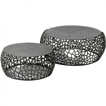 Tables basses gigognes en métal gris à motifs ajourés