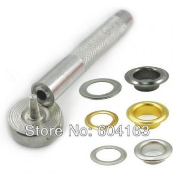 Eyelet Grommet Tool with 100 Sets of 6mm Self-Backing Eyelets in Various Colors