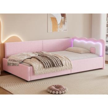 Cama Individual con Luz LED Rosa 90x200cm y Somier