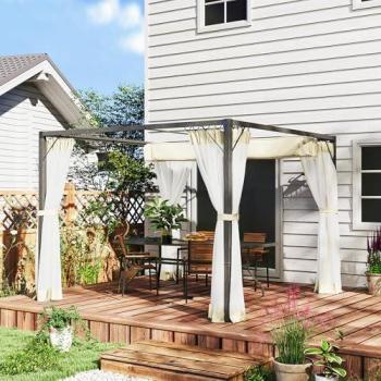 Retractable Roof Pergola 3x3m with Netting in Khaki