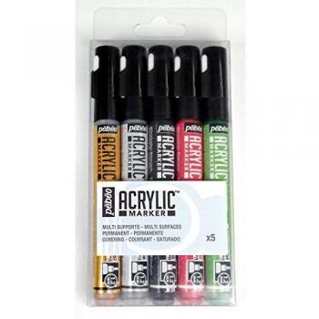 Feutre Peinture Décorative – Set 5 – Acrylique 1,2 mm – Couleurs Précieuses (Or, Argent, Noir, Rouge, Vert)