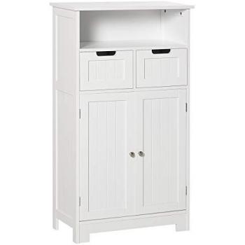White Adjustable Shelf Bathroom Storage Cabinet with Removable Drawers