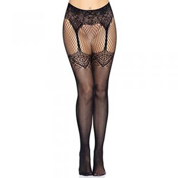Netzstrumpfhose in Schwarz mit Strapsmuster von Leg Avenue