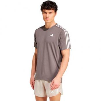 Camiseta de running Adidas Own The Run 3 Bandas Hombre Carbón, Manga Corta, Estilo Deportivo, Transpirable, Ligera, Tecnología Climalite para Control de Humedad