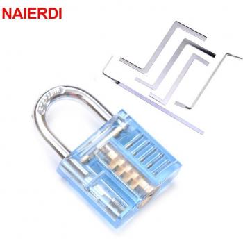 NAIERDI Clear Mini Padlock for Locksmith Training with Key Removal Tool