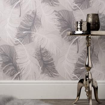 Coloroll Feather Wallpaper (Grey Dappled, White Glitter, Luxury Finish)