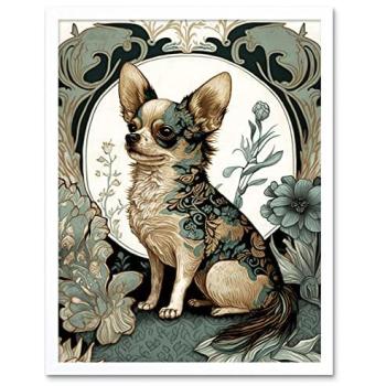 Elegant Chihuahua with Floral Fur – 12x16” Framed Modern Print