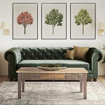 Mesa de Centro de Madera Maciza de Mango con Cajón 117 x 70 x 45,5 cm Estilo Vintage