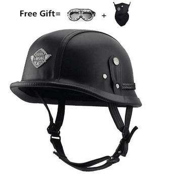 Casque Semi‑Helm Harley Noir XL – Cuir Retro Pilote