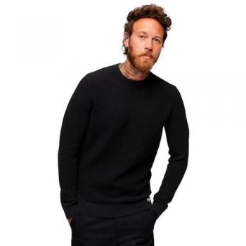 Superdry Men's Textured Knit Sweater Raven Black Heather 3XL
