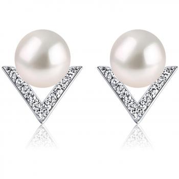 B.Catcher Diamant-Perlen-Ohrstecker – V‑Shape, 925 Silber