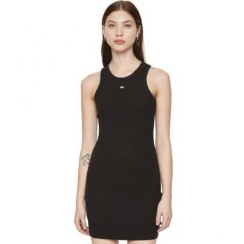 Tommy Hilfiger Damen-Kleid Essential Rib Ta – Schwarzer Stoff, Größe M