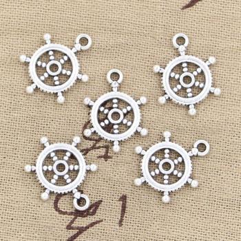 30pcs Ships Wheel Pendants 20x15mm Antique Bronze Silver Color for Jewelry Making