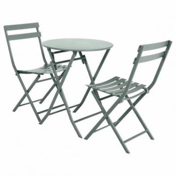Greensboro: Pack de muebles de exterior plegables, mesa redonda y 2 sillas de jardín para terraza, estilo contemporáneo, color verde oliva