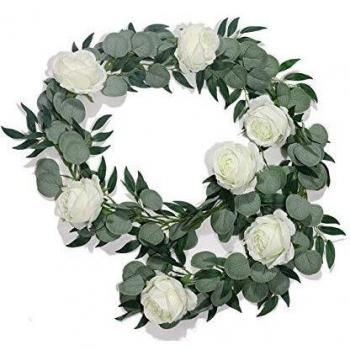 Boic 6,5 FT Künstliche Hängende Blumengirlande mit Eukalyptus und Rosen für Dekoration