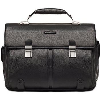 Piquadro Modus Black Leather Briefcase with Laptop Compartment 43 cm