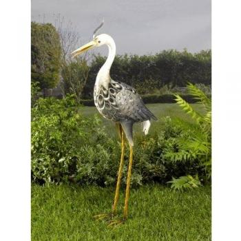 Grey, White, and Yellow Silhouette Heron Light Garden Sculpture (Solar)
