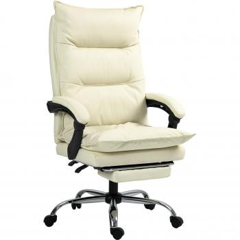 Ergonomique Vinsetto – Fauteuil bureau ajustable hauteur d’assise, repose-pieds, similicuir, 135 kg, structure métallique, dimensions 66x72x116-124 cm, beige