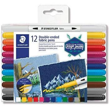 Feutres textile double pointe Staedtler Fabric Markers, 12 couleurs assorties, étui en plastique avec 12 marqueurs à double pointe, 3190 TB1