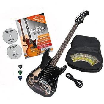 Rocktile ST60‑SK Skull Guitar avec Ensemble d’Accessoires