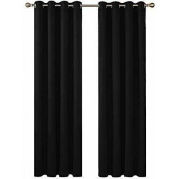 Deconovo Schlafzimmer Vorhang Verdunkelung Ösen Gardinen Thermogardine 260x140 cm Schwarz 2er Set