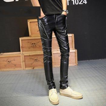Pantalons skinny pour hommes en faux cuir avec zipper