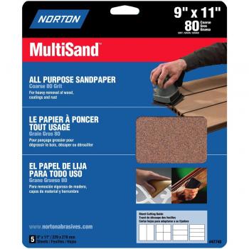 Norton 7660704153 MultiSand Sheet, 11 in X 9 in, 80 Grit