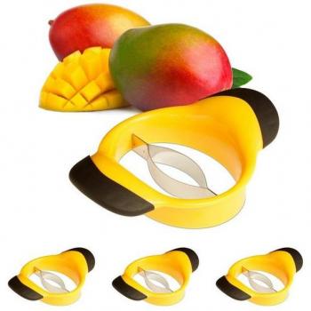 Accessoire de Cuisine pour Mangue, Lot de 4, Diviser & Dénoyauter, Poignée Antidérapante, Lame Acier Inoxydable, Noir-jaune