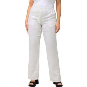 Women's Plus Size White Linen Pants, Drawstring and Elastic Waist, Size 26