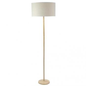 Valuelights Triston Natural Light Wood Floor Lamp With Linen Trim Drum Lamp Shade In White