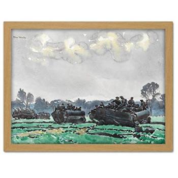 Colville Soldier’s March – Heino WWII Painting, 18x24 with Light Oak Finish