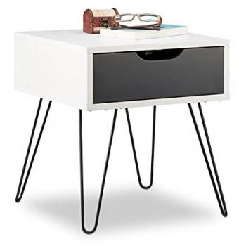 Console de Lit à Tiroir, Design Moderne, 44 x 40 x 40 cm, Gris-Blanc