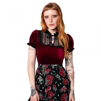 Hell Bunny Mourning Short Sleeve T‑shirt – Femme XS‑L, Rouge/Noir