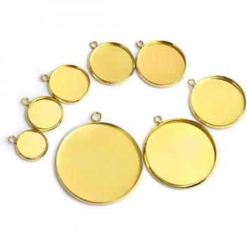 Juego de bases de cabujón para joyería DIY, acero inoxidable dorado y bandeja blanca, tamaños: 10/12/14/16/20 mm