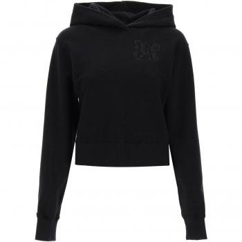 Palm Angels Cropped Hoodie with Monogram Embroidery