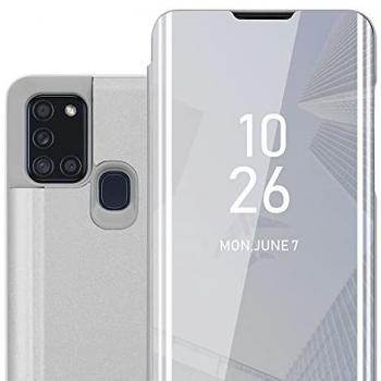 Custodia Coperchio Clear View per Samsung A21s – Argento