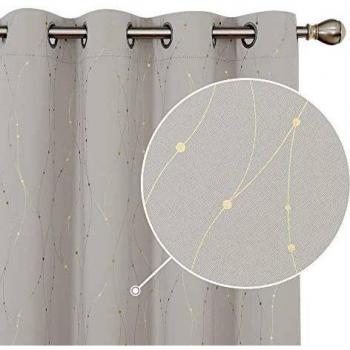 Gold‑Trimmed Thermal Blackout Curtains – 55x96, Light Beige