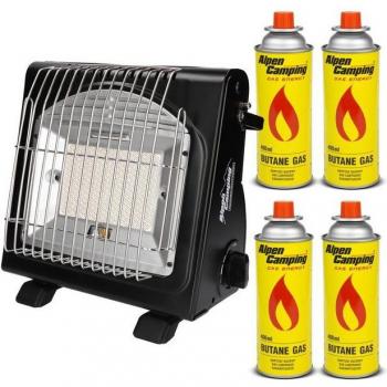 Gaskocher Alpen IK‑1000 Pro 2‑in‑1: Gasofen & 4×400 ml Gaskartuschen