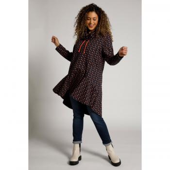 Felpa donna lunga con soffioni, colletto alto, volant, Blu, Taglia 60/62, Cotone
