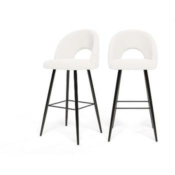 Lot de 2 tabourets de bar KYLE en tissu bouclette blanc avec piètement métal noir