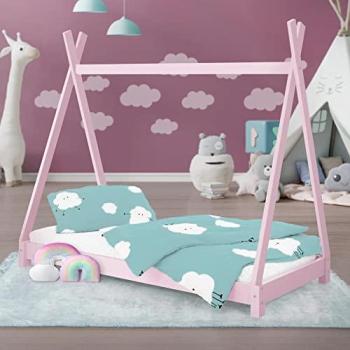 Lettino Tenda Indiana in Legno Rosa 160 x 80 cm